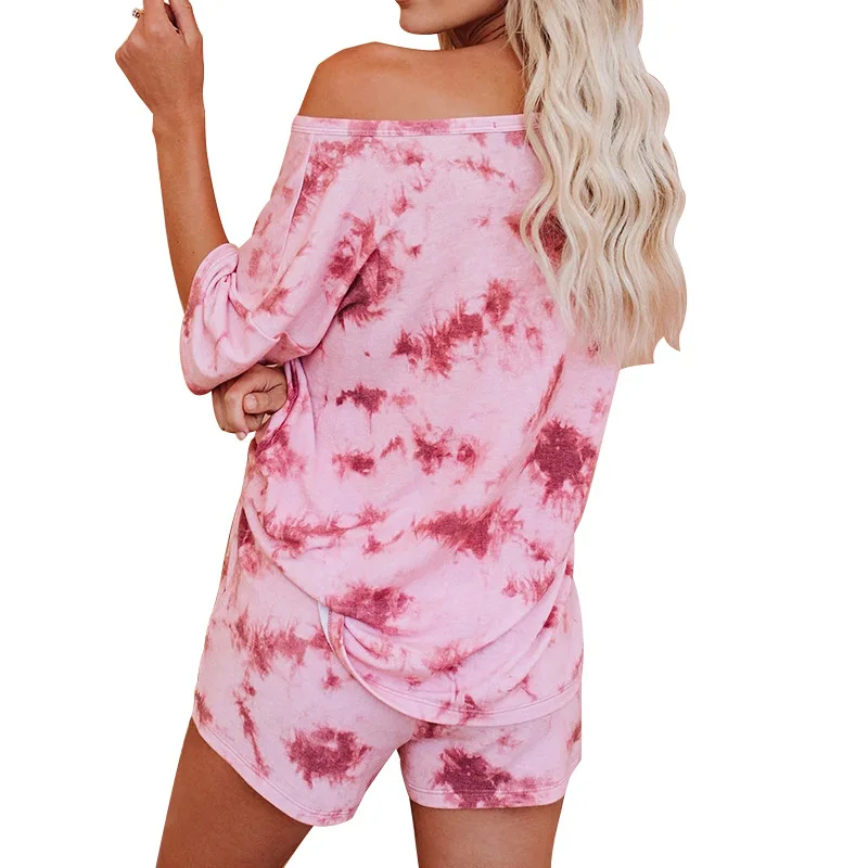2022 Women Tie Dye Printed Short Pajama Set Womens Summer Loungewear Summer Sets Two Piece Pyjamas Home Wear