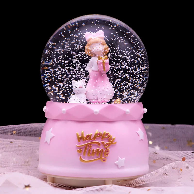

Snowflake Crystal Ball Music Box Cherry Blossom Floating Snow Octave Box Decoration Valentine's Day Student Gifts Sailor Moon