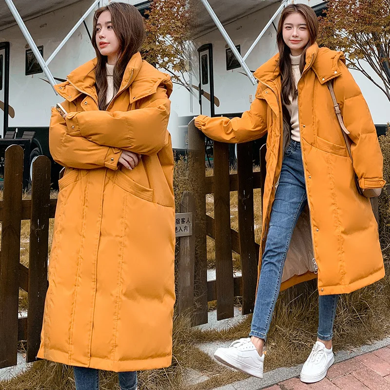 2022 Down Jacket Women Hooded Thickened 90% White Duck Down Fox Fur Collar Long Coral Yellow Large Coats Color Warm Soft Jackets