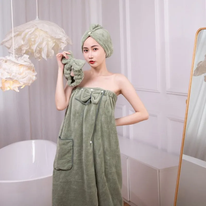 3pcs/set Wearable Bath Towel Comfy Absorbent Superfine Fiber Bathroom Bathrobe Bath Dress Shower Sauna Spa Body Robe Towel