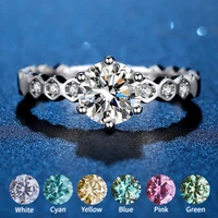 100 real moissanite ring 1 0 2 0ct color blue pink red yellow green diamond rings for women 2023 new trendy 925 sterling silver