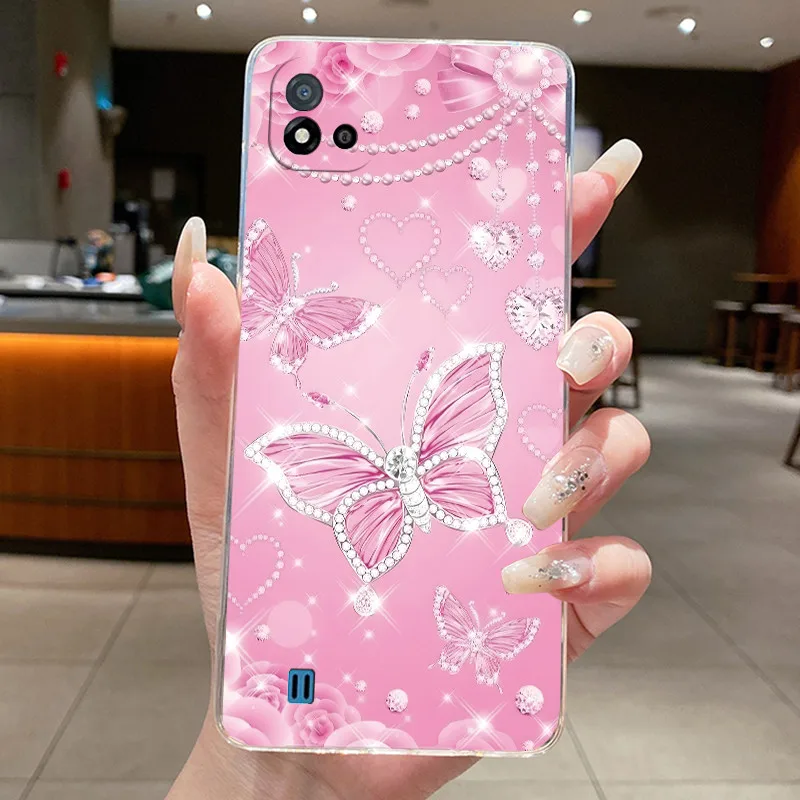 Фото Для Realme C11 (2021) RMX3231/Realme C11 2020 RMX 215, прозрачный роскошный модный мягкий силиконовый чехол для телефона с цветами-бабочками №4