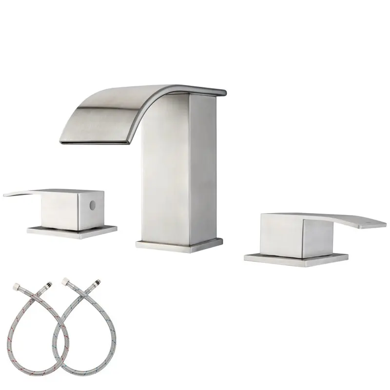 

Bathroom Sinks Faucets 2-Handles 8 Inch 3 Hole - Widespread Waterfall Bathroom Sinks Brushed Nickel Faucet