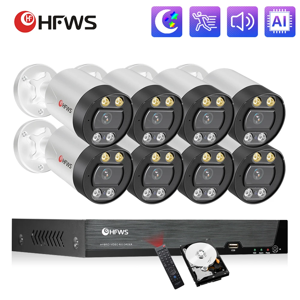 

Комплект видеорегистратора, система видеонаблюдения, 8-канальный сетевой видеорегистратор, 8-мегапиксельная Ip-камера Poe для наружного видеонаблюдения