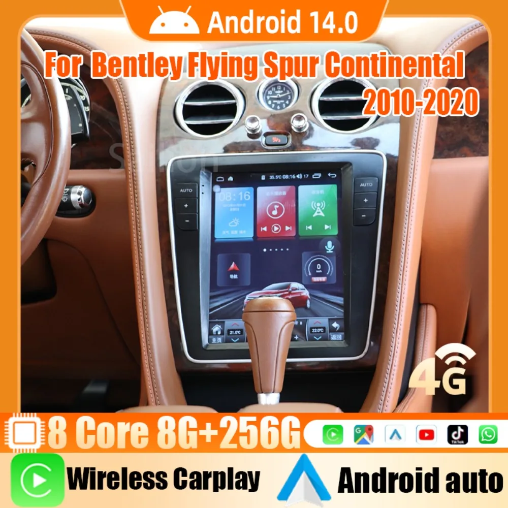 Автомобильная Мультимедийная система Tesla Android14 для Bentley Flying прямой Continental 2010-2020 Wi-Fi