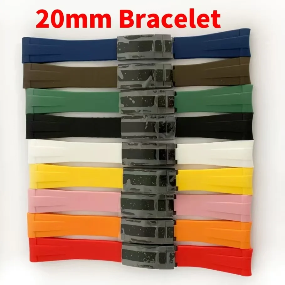 Высококачественный резиновый ремешок для часов из нержавеющей стали 20 мм с