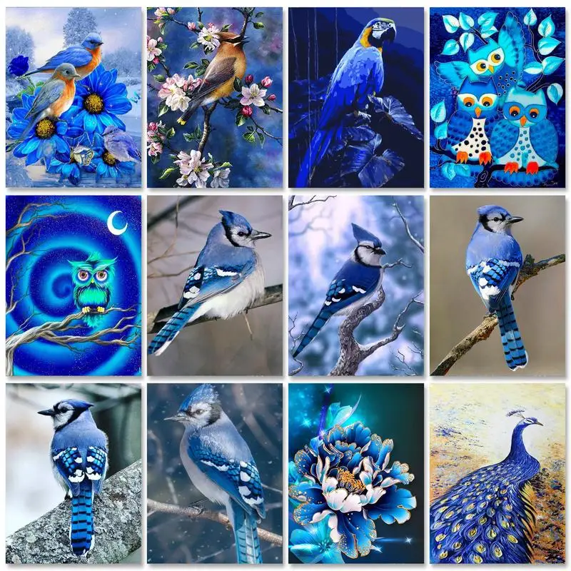 

RUOPOTY Frame Paint By Numbers Blue Flowers And Birds Drawing Coloring By Numbers Animals Diy Craft Handwork For Home Decors