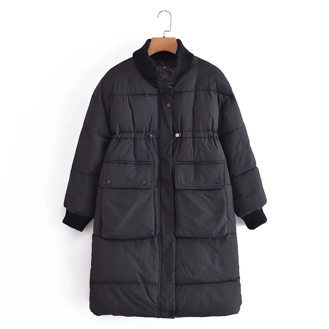 Knitted Collar Cotton-padded Jacket Women 2022 New Fashion High Waist Drawstring Winter Jacket Women