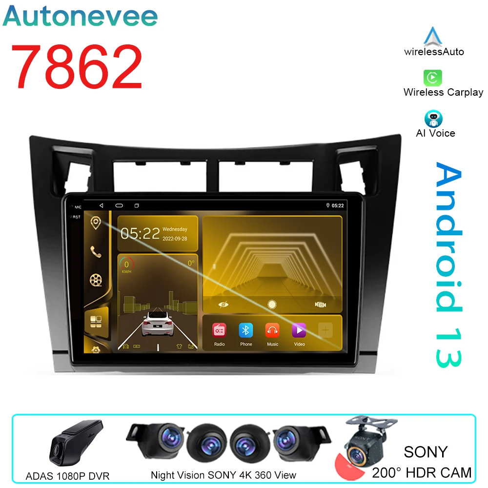 

4G BT For Toyota Yaris XP90 2005 - 2012 Video Player Android Auto Car Radio GPS Navigation Multimedia Stereo Carplay No 2din DVD