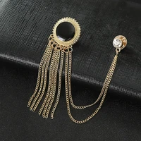 luxury metal diamond brooch men suit shirt collar pin long chain corsage personality trendy brooches party gift