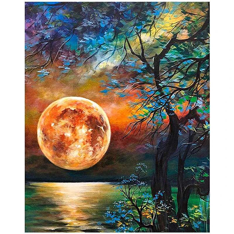 

Landscape Diamond Painting Sunset Full Square Mosaic Cross Stitch 5D Diamond Embroidery Lake Tree Rhinestone Picture Home Decor