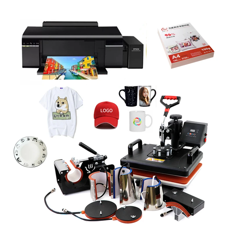 

8 In 1 Combo Sublimation Printer Heat Transfer Heat Press Machine For DIY Cap Mug Plate T-shirts Bottle Phone Case Free Shipping