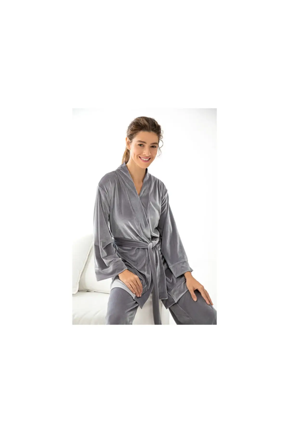 

Dressing Gown Velvet Touch Velvet L-Xl Gray Fashion Robe Robe Robe Robe Sexy Peignoir Kimono Bride Sleepwear Night Gown