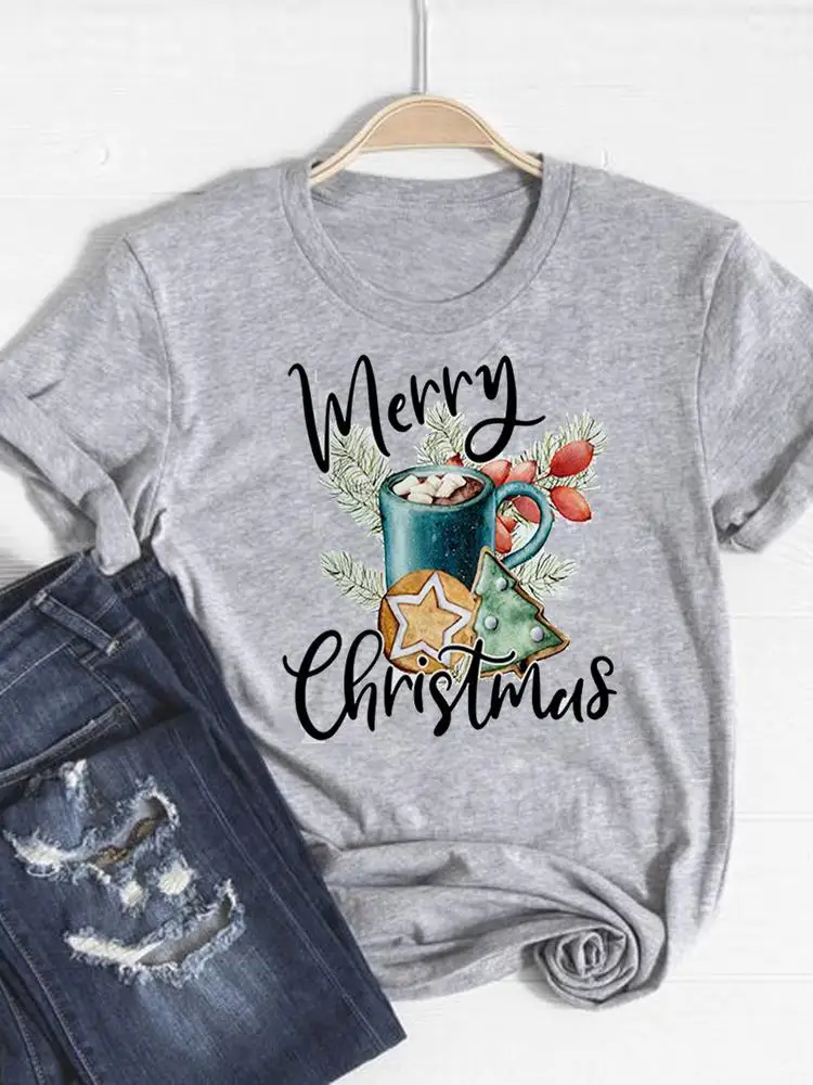 

Трендовая зимняя футболка с надписью 90-х, модная футболка с графическим рисунком, с рождеством, с Новым годом, Женская Базовая одежда, топ, од...