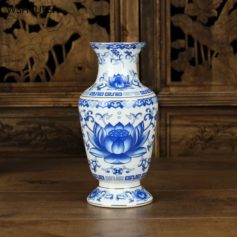 Сине-белая фарфоровая ваза керамическая Цветочная композиция коридора Будды
