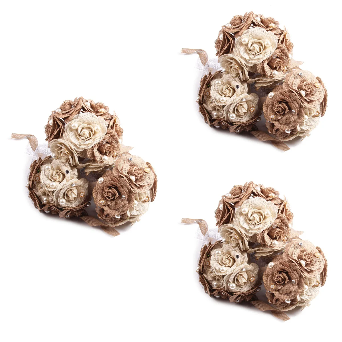 

3pcs Rustic Wedding Bouquet Burlap Bouquet Lace and Pearls