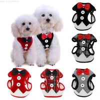 puppy cat harness and leash set mesh vest dog bowknot bow tie plaid leopard print kitten dogs clothes pet accessories for dogs d