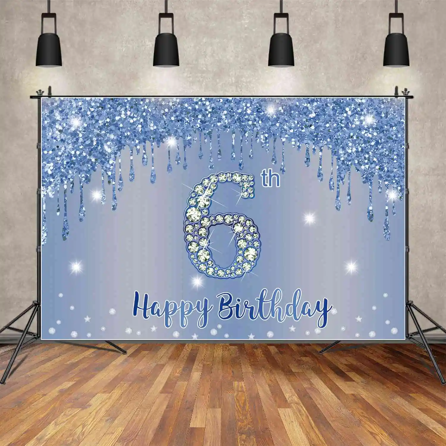 

MOON.QG Photo Backdrop Blue Happy Birthday Background Banner Party Supplies Custom Baby Shower Wedding Decoration Booth Props