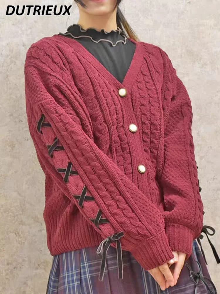 Мягкий свитер с лентой Chenier длинными рукавами и v-образным вырезом осенний