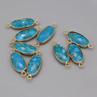 wholesale10pcs natural stone blue turquoise oval connector pendant for jewelry makingdiy necklace earring accessories charm gift
