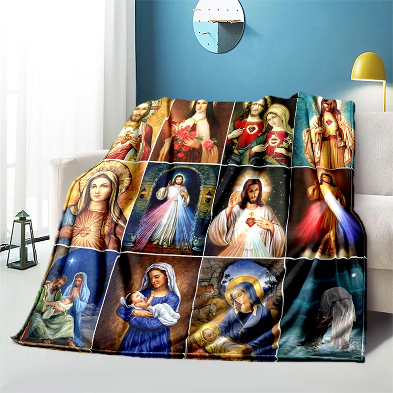 

Jesus Virgin Maria Believer Pray Pattern manta sofa bed cover soft and hairy blanket plaid Soft Warm Flannel Throw Blankets gift