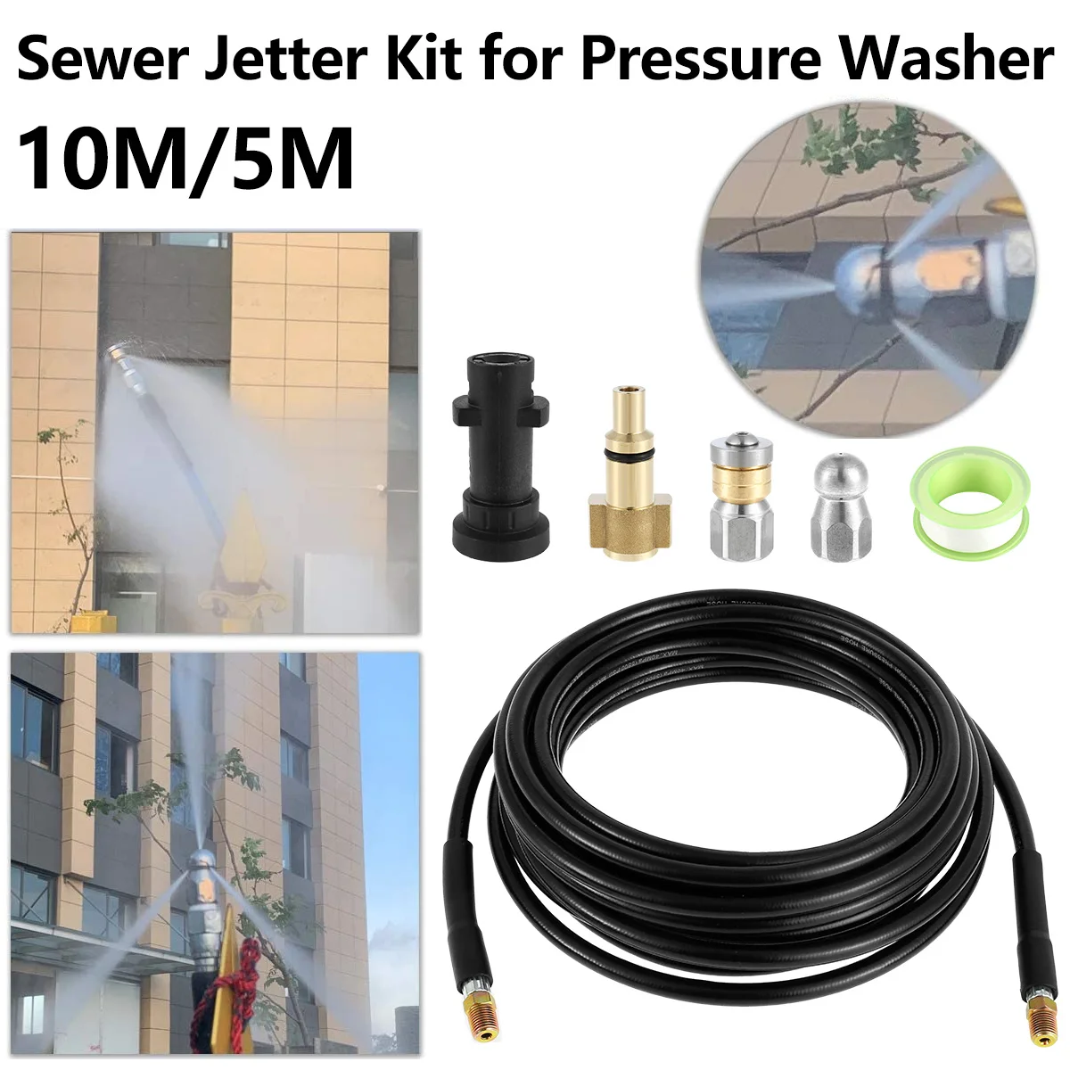 Sewer Drain Water Cleaning Hose Pipe Cleaner Kit with Adapter For Karcher K2 - K7 Series Pressure Washers Nozzle Car Wash Hose