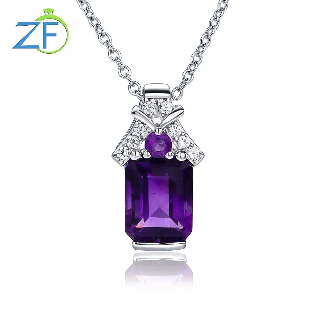 

GZ ZONGFA Real 925 Sterling Silver House Pendant Necklace for women Natural Amethyst 3ct Gems luxury Party Fine Jewelry