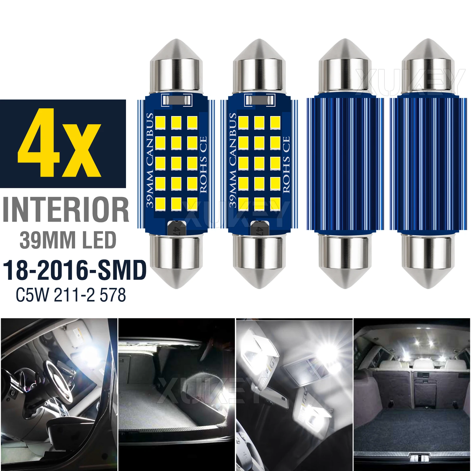 

4 шт. 39 мм гирлянда светодиодная лампа C5W Canbus без ошибок 239 6418 DE3175 для автомобильного интерьера купольная карта с номером белый свет 12 В