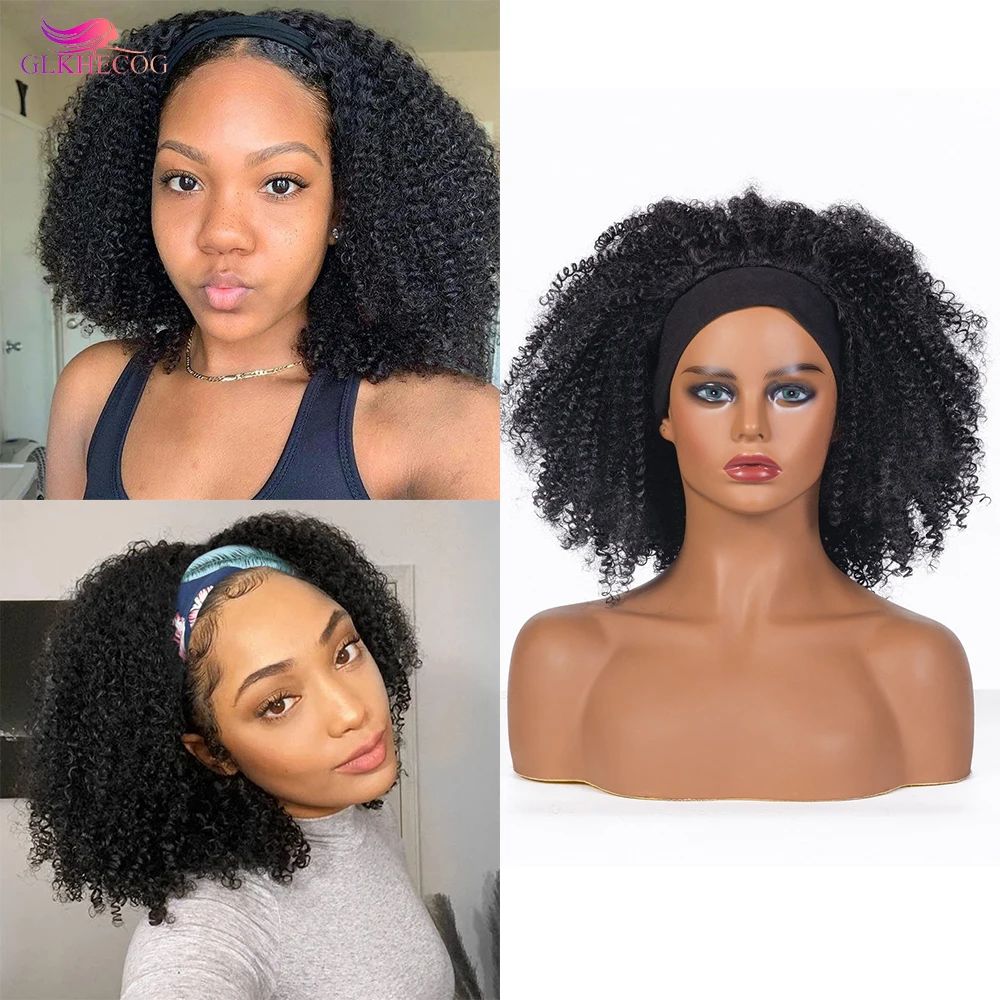 

Synthetic Headband Wig Afro Kinky Curly Head Wig For Black Women Short Curly African Turban Wig