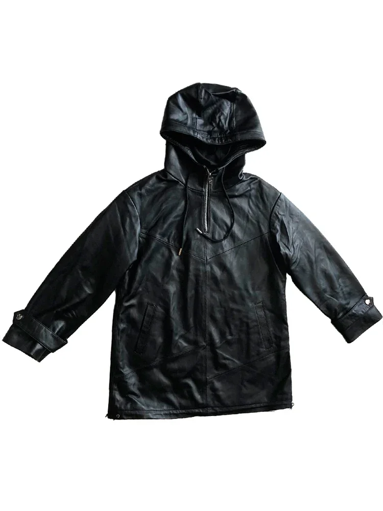 Куртка женская из натуральной овечьей кожи Повседневная Черная байкерская