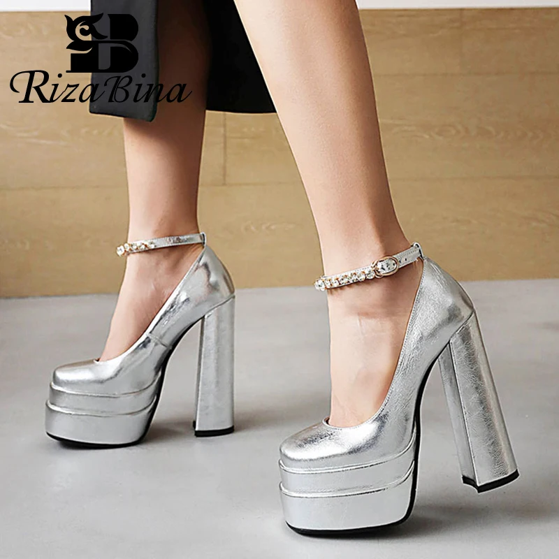 

RIZABINA Size 33-43 Women Pumps Real Leather High Heels Summer Women Shoes Fashion Candy Color Square Toe Ladies Footwear