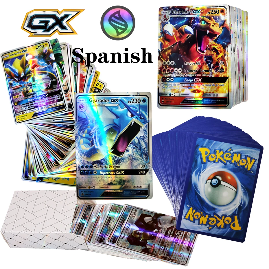 

50-100pcs Pokemon Cards in Spanish TAG TEAM GX VMAX V Trainer Energy Shining Cards Game Castellano Cartas Pokemon Espaol Toy