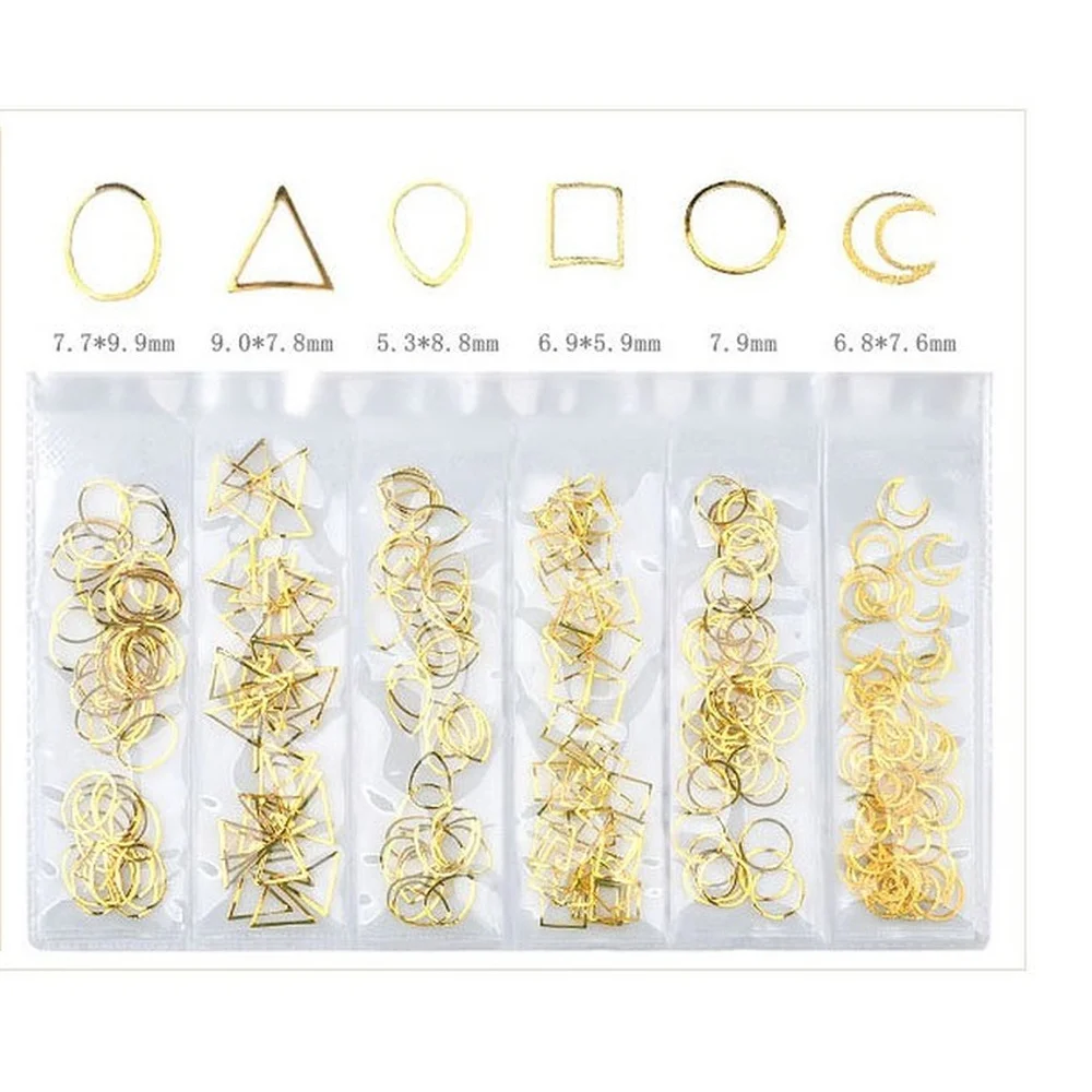 

6 Grid/Pack Mixed Size 3D DIY Hollow Metal Frames Nail Art Decorations 3-9mm Gold Silver Rivets Manicure Accessories Nail Decor