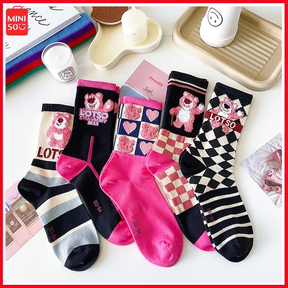

Miniso Lotso Autumn Winter Warm All In One Cotton Stockings Pink Korean Version of Academy Wind Day Cartoon Casual Sports Socks