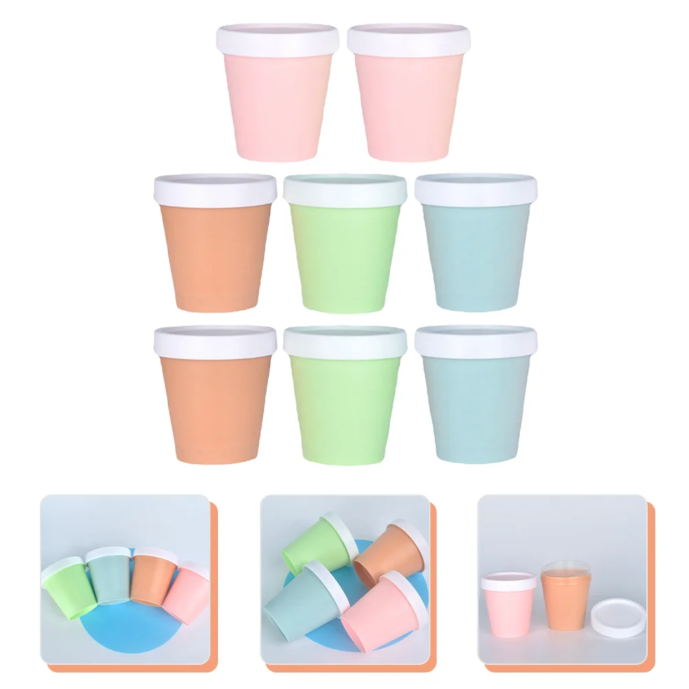 

8Pcs Ice Cream Cups Soup Disposable Cups Yogurt Containers Yogurt Container With Lid To Go Disposable Cups With