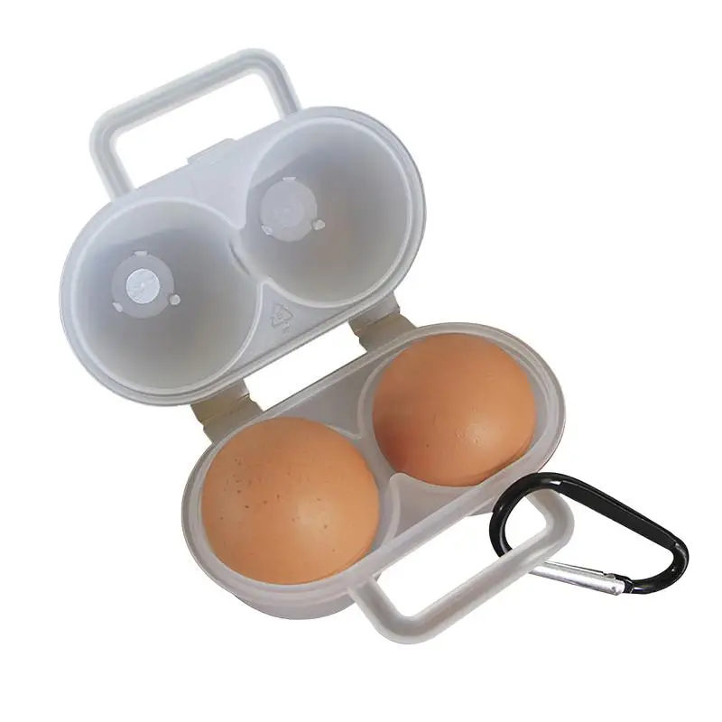 

2 Eggs Carrier Portable And Small Outdoor Portable 2 Grids Egg Storage Box PP Material Transparent 2 Eggs Carrier With D Buckle