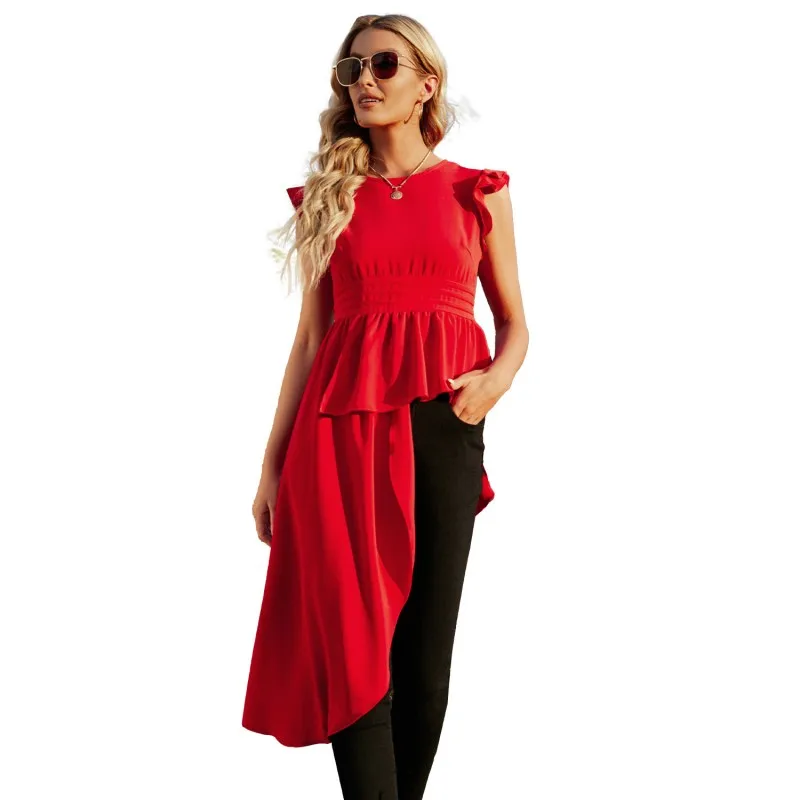 

Irregular Long Shirts Women Sleeveless O Neck Patchwork Tunic 2022 Summer Fashion New Solid Streetwear Elegant Chic Female Tops