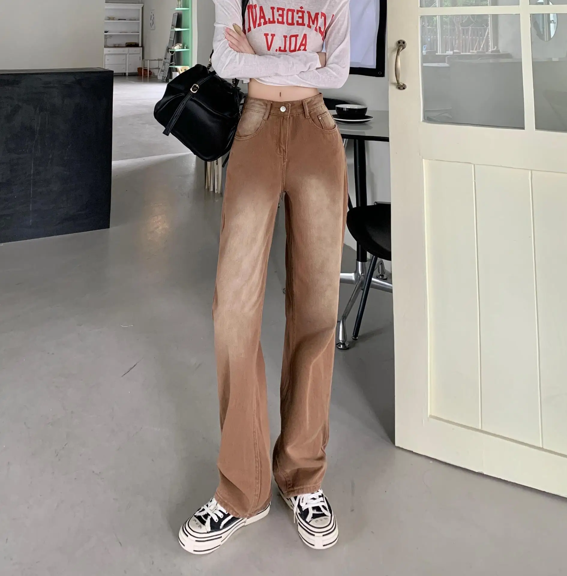 

Brown wide leg pants women baggy jeans y2k spring 2023 new high waisted jeans show thin straight loose full length trousers