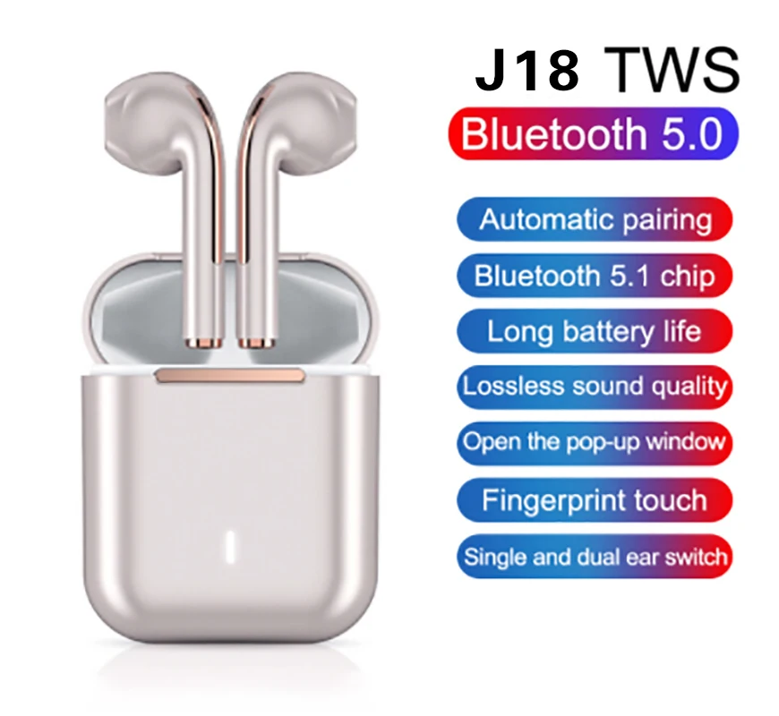 

New J18 TWS Bluetooth Earphones Wireless Headphones In-ear Earbuds Stereo Bass With Charging Box Mic Noise Cancelling Sport