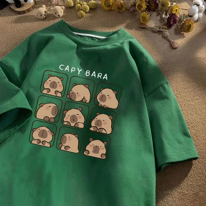 Свободная Милая летняя футболка с мультяшным принтом коротким рукавом для