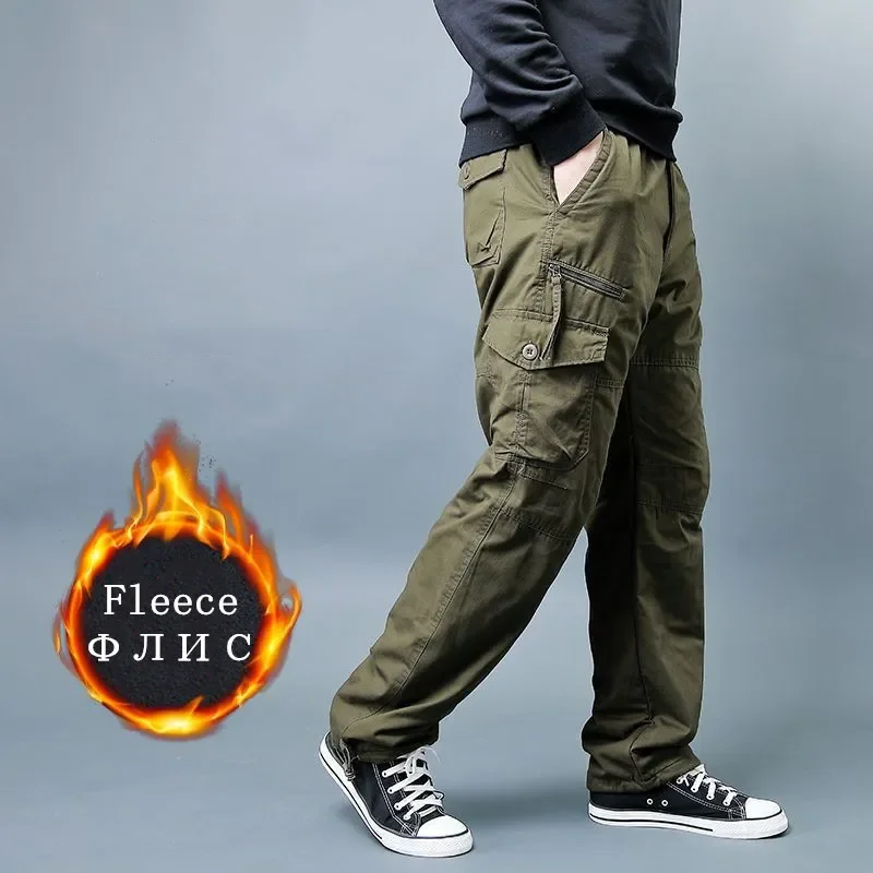 

Теплые брюки, зимние мужские брюки-карго, двухслойные флисовые толстые военные камуфляжные хлопковые длинные брюки, мужские мешковатые брю...
