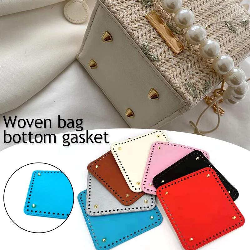 

15*15cm Square Round Bottom For Knitting Bag PU Leather Accessories Handmade Bottom With Holes Rivets DIY Crochet Bag Bottom