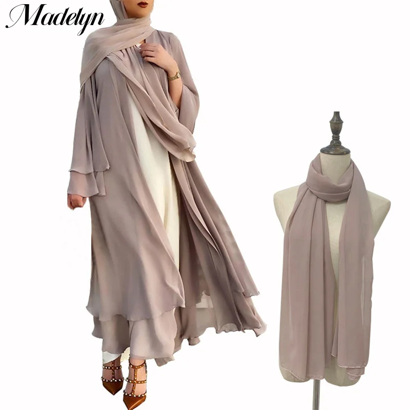 Loose Ethnic Style Muslim Maxi Dresses for Women Chiffon Open Abaya Women Elegant Long Robes Islamic Eid Dresses Sets Prom Dress