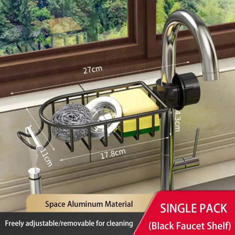 

Kitchen Space Aluminum Sink Drain Rack Sponge Storage Faucet Holder Soap Drainer Shelf Basket Organizer Bathroom Accessories