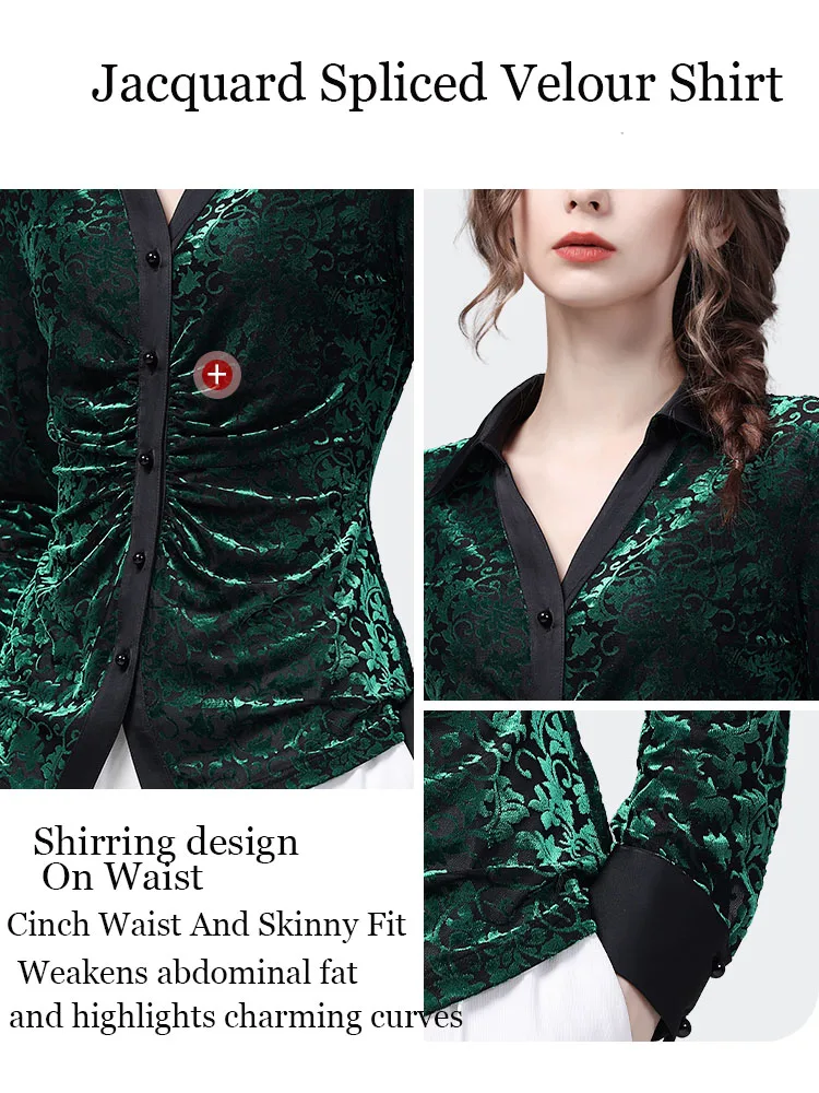 Весенняя коллекция 2024 Женская бархатная блузка приталенная и скрывающая живот