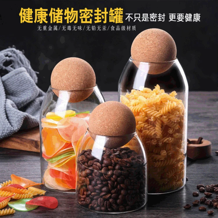 

Transparent Lead-Free Glass Sealed Can Storage Tank Food Grains Storage Jar Creative Round Cork Tea Containers Kitchen Storage
