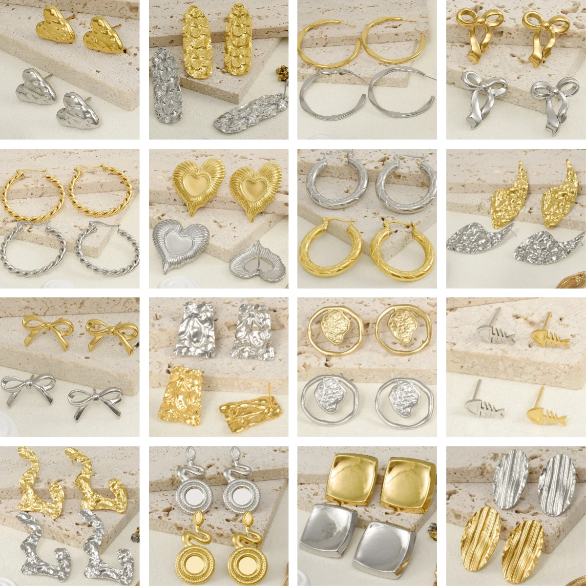 Серьги-гвоздики из нержавеющей стали с покрытием настоящего золота