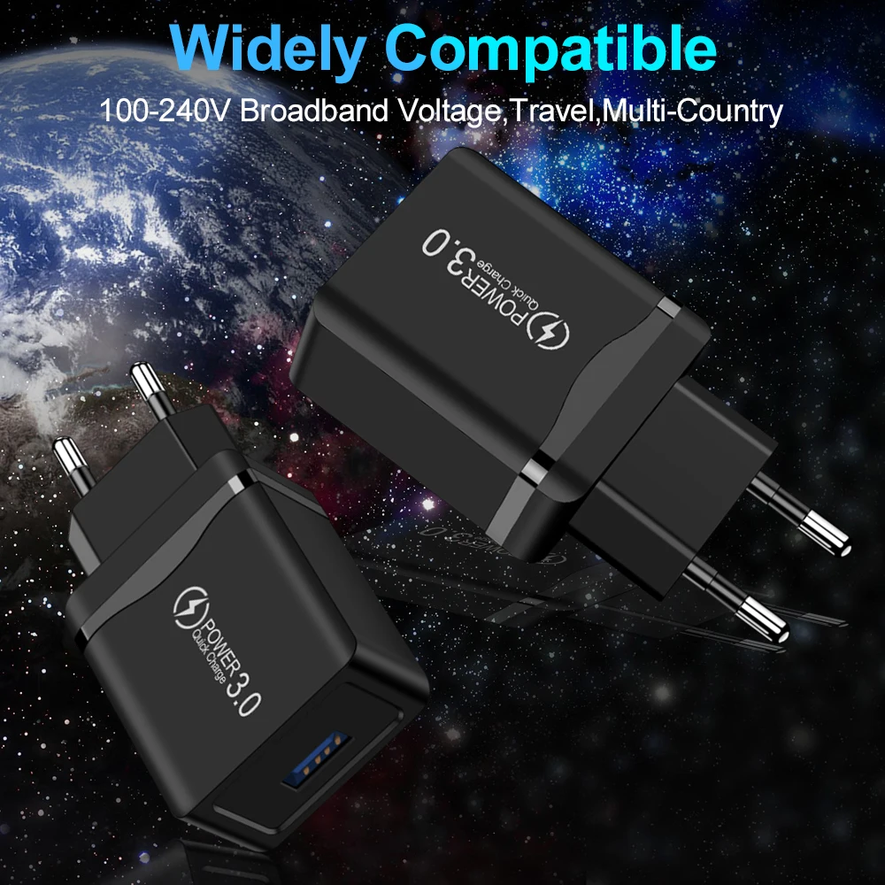 10pcs 18W Eu US Ac Home Travel Wall Charger QC3.0 Fast Quick Charging Power Adapters For Iphone Samsung Huawei Usb Charger