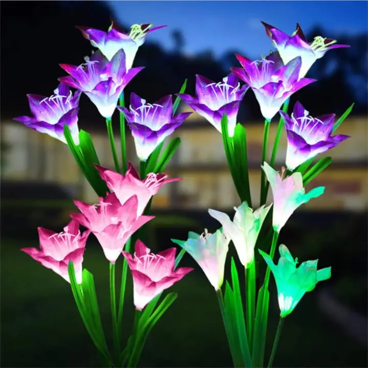 

Outdoor Waterproof LED Solar Light Color Lily Flower Blossom Garden Light Lawn Pathway Wedding Valentine's Day Flower Lamp Deaco