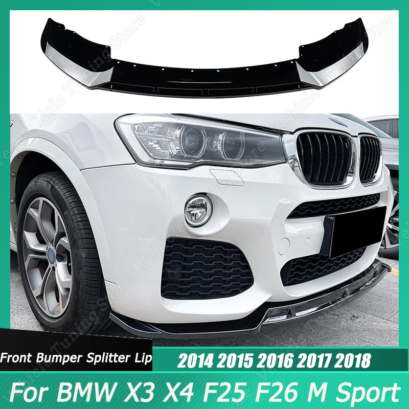 

Передний бампер для BMW X3 X4 F25 F26 M Sport 2014 2015 2016 2017 2018 сплиттер для губ утюжок отделка комплекты для тела блеск черный АБС